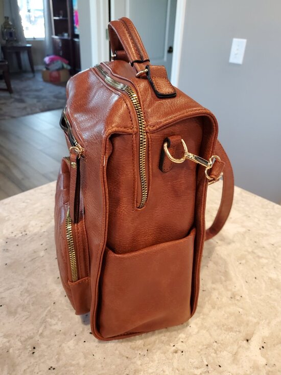 Cognac Quilted Vegan Leather Convertible Backpack Purse main image 8